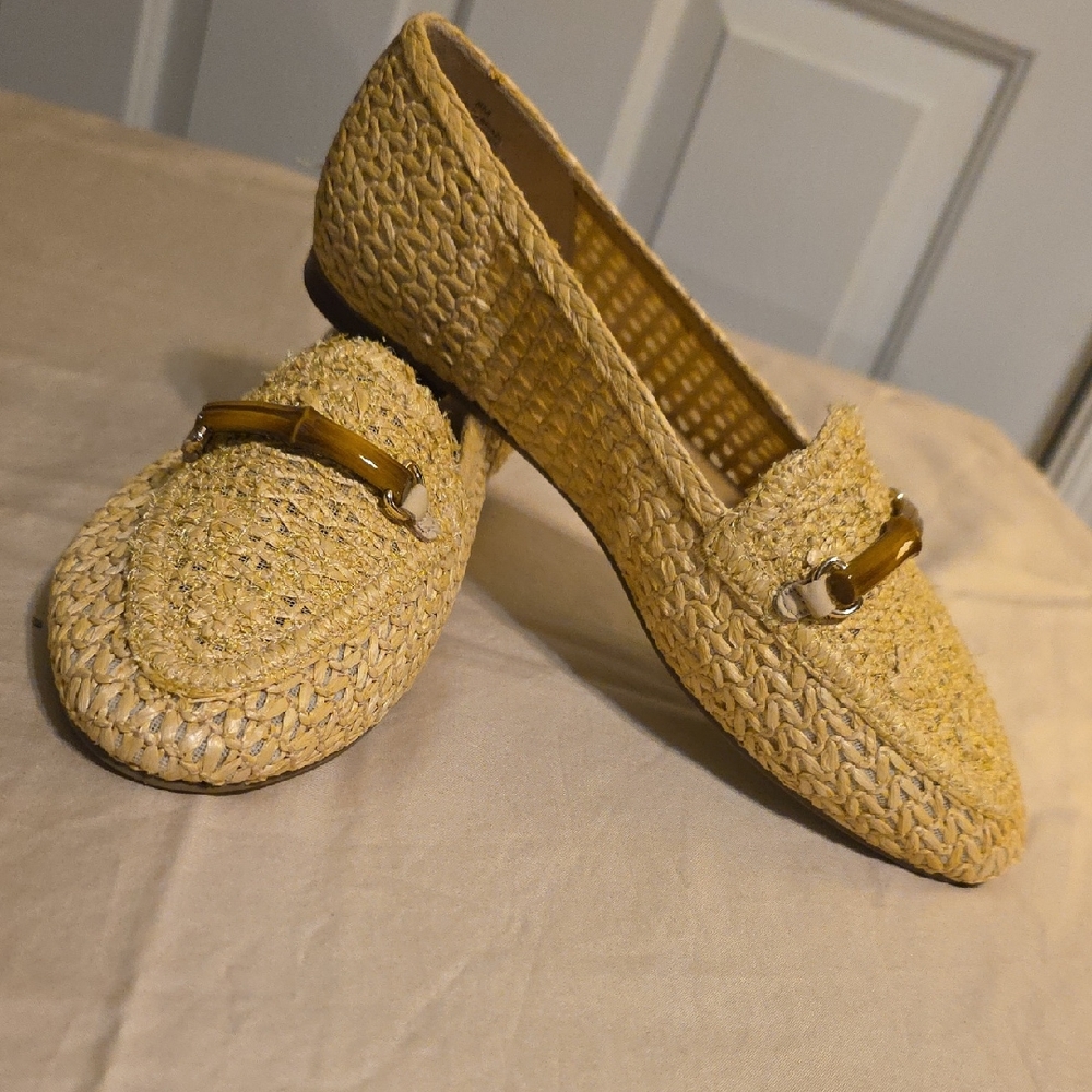 Talbots Woven Tan Loafers with Gold Accent